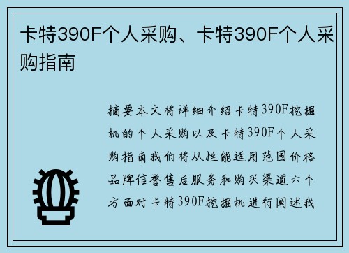 卡特390F个人采购、卡特390F个人采购指南 卡特390F个人采购、卡特390F个人采购指南