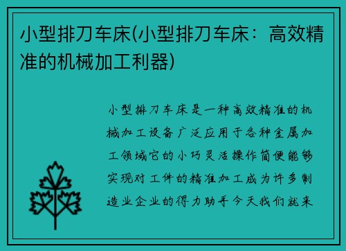 小型排刀车床(小型排刀车床:高效精准的机械加工利器) 小型排刀车床(小型排刀车床:高效精准的机械加工利器)